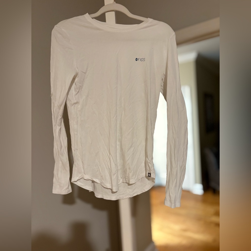 Figs Classic White Long Sleeve Top